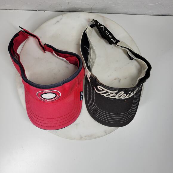 VTG Ping & Titleist Pro V1 Golf Visors Red Logo Black White Script Embroidery - Picture 2 of 16